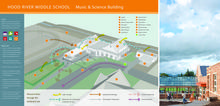 Resource flow diagram (left), entry doubles as outdoor amphitheater (right) - Photo Credit: Opsis Architecture (left). Michael Mathers (right)
