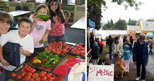 Students (left) preparing their vegetables for the Gorge Grown Farmer's Market (right) - Photo Credit: Opsis Architecture